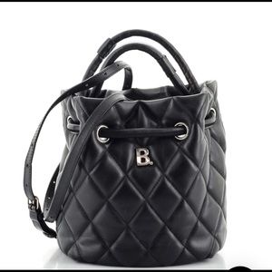 Authentic Balenciaga Quilted Leather Bucket Handbag